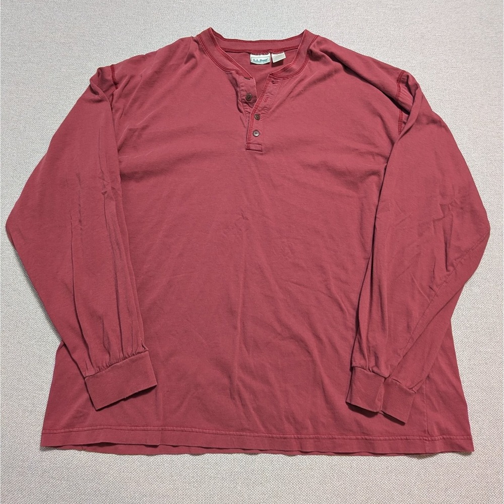 VTG LL Bean Men's XLT X-Large Tall T-Shirt Red Long Sleeve Henley Made in USA